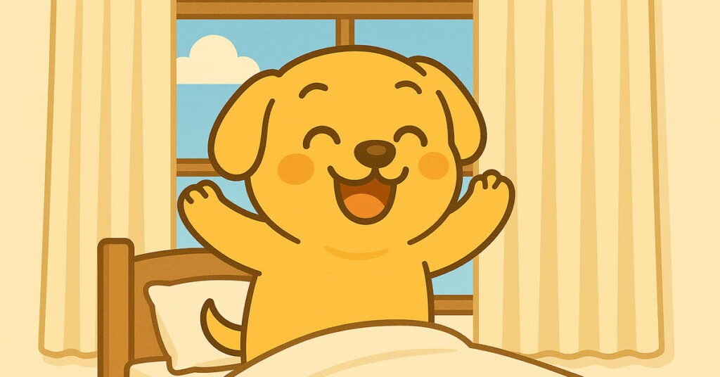 Dog wakes up happy