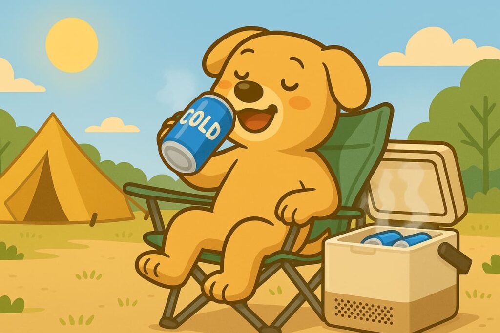 Dog drinking a cold beverage outdoors