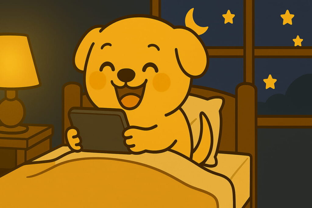 Reading dog at night