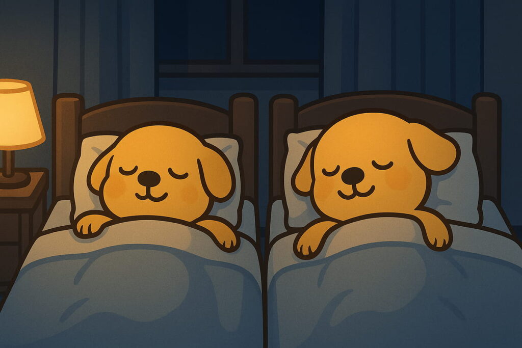 Two dogs sleeping on fluffy futon
